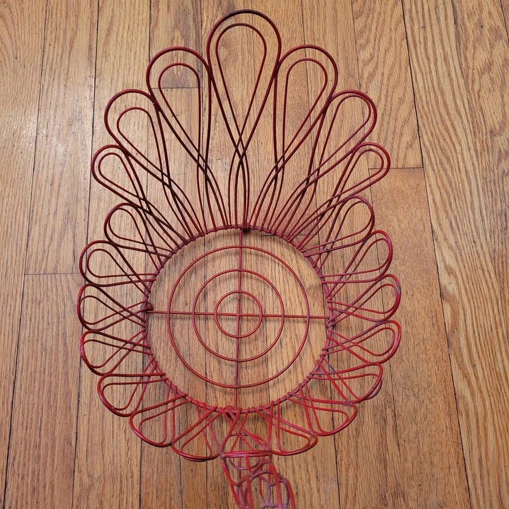 Chicken Turkey Wire Basket‎ Red Metal Holiday Kitchen Decor Country Farmhouse